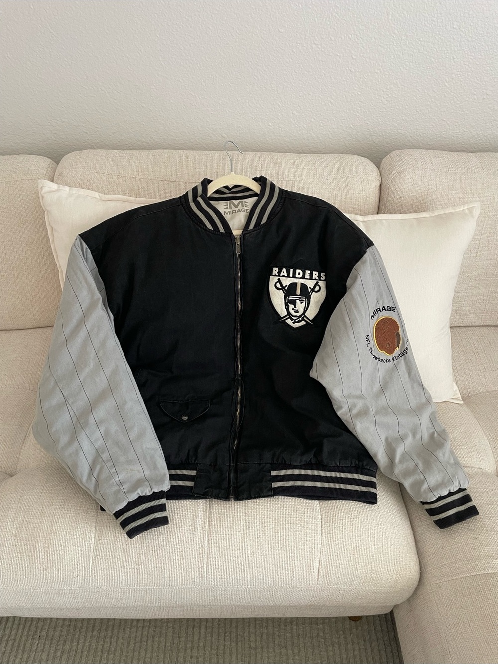Vintage 1990s Mirage Oakland Raiders 1967 AFL Champs Reversible Varsity Jacket